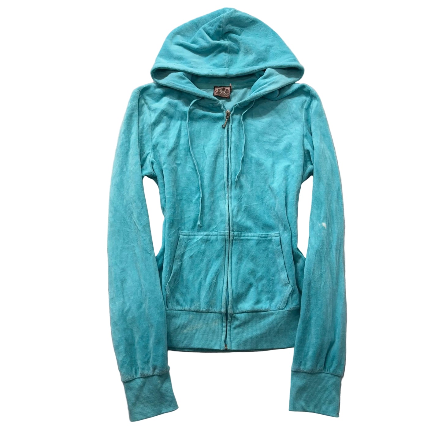 Juicy Couture Women's Turquoise Velour Full Zip Hoodie Drawstring Pockets Size M