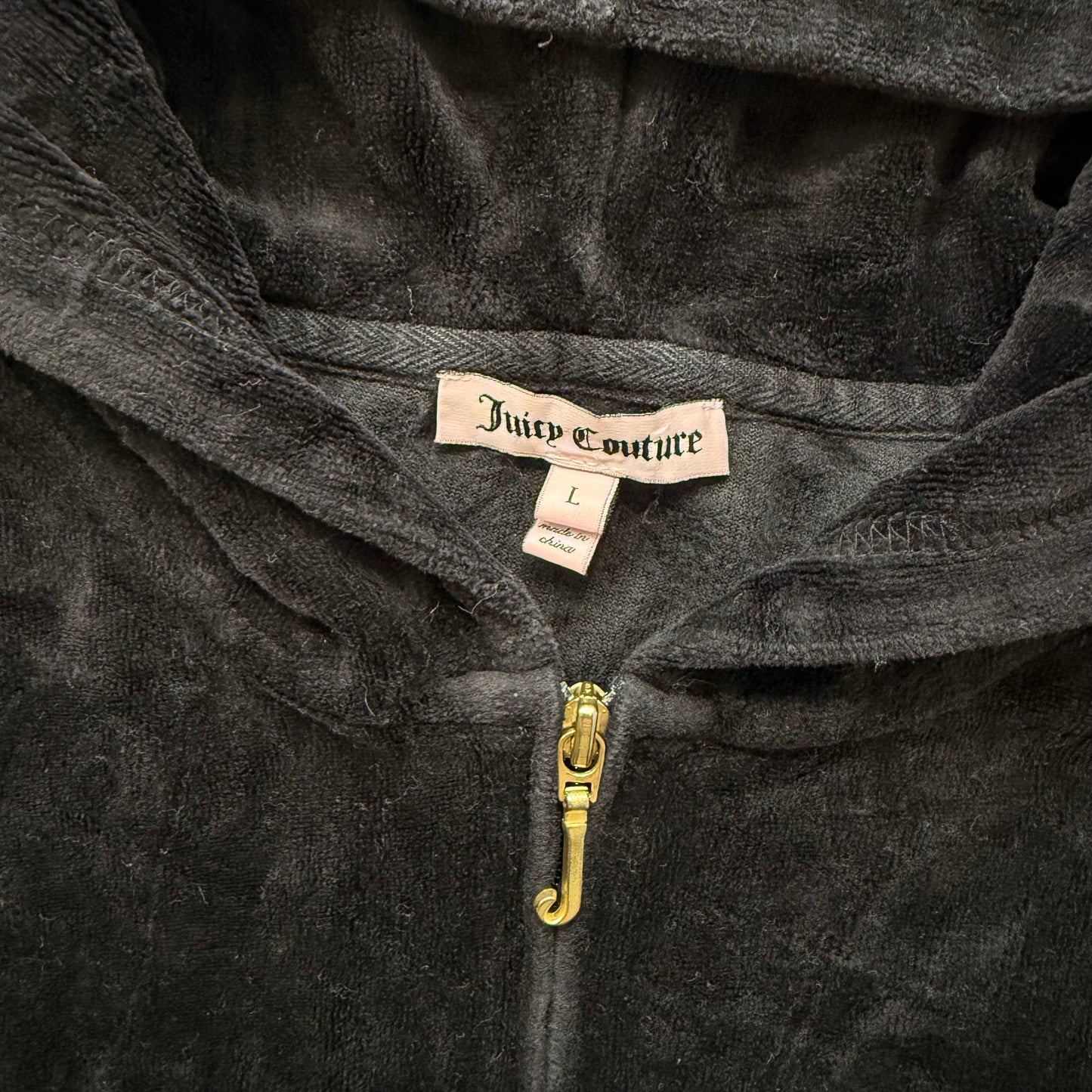 Juicy Couture Women's Black Velour Full Zip Hoodie Loungewear Crown Logo Size L