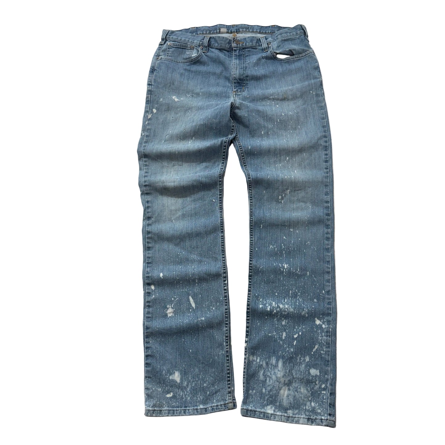 Carhartt Men's Blue Straight Denim Jeans Pockets Paint Splatter Workwear - 38x36