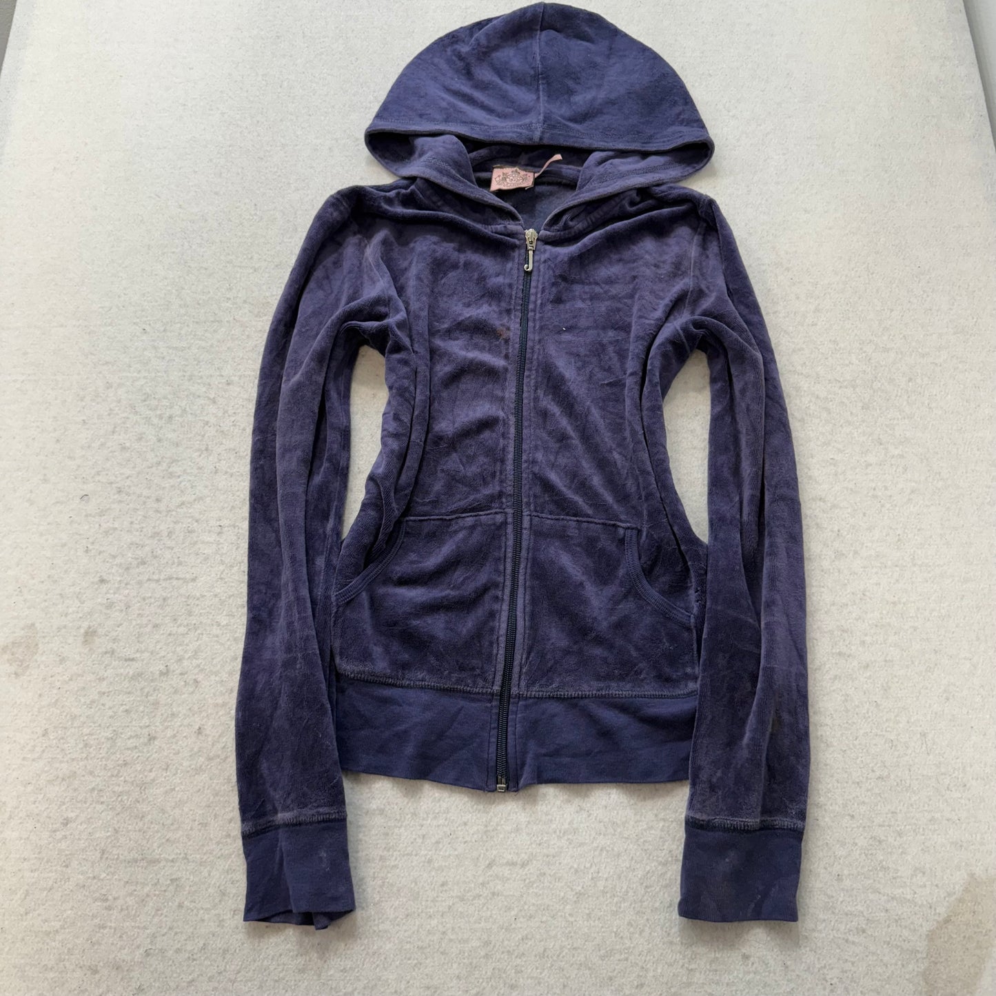 Juicy Couture Scottie Dogs Women's Navy Velour Zip-Up Hoodie Rhinestones Size M