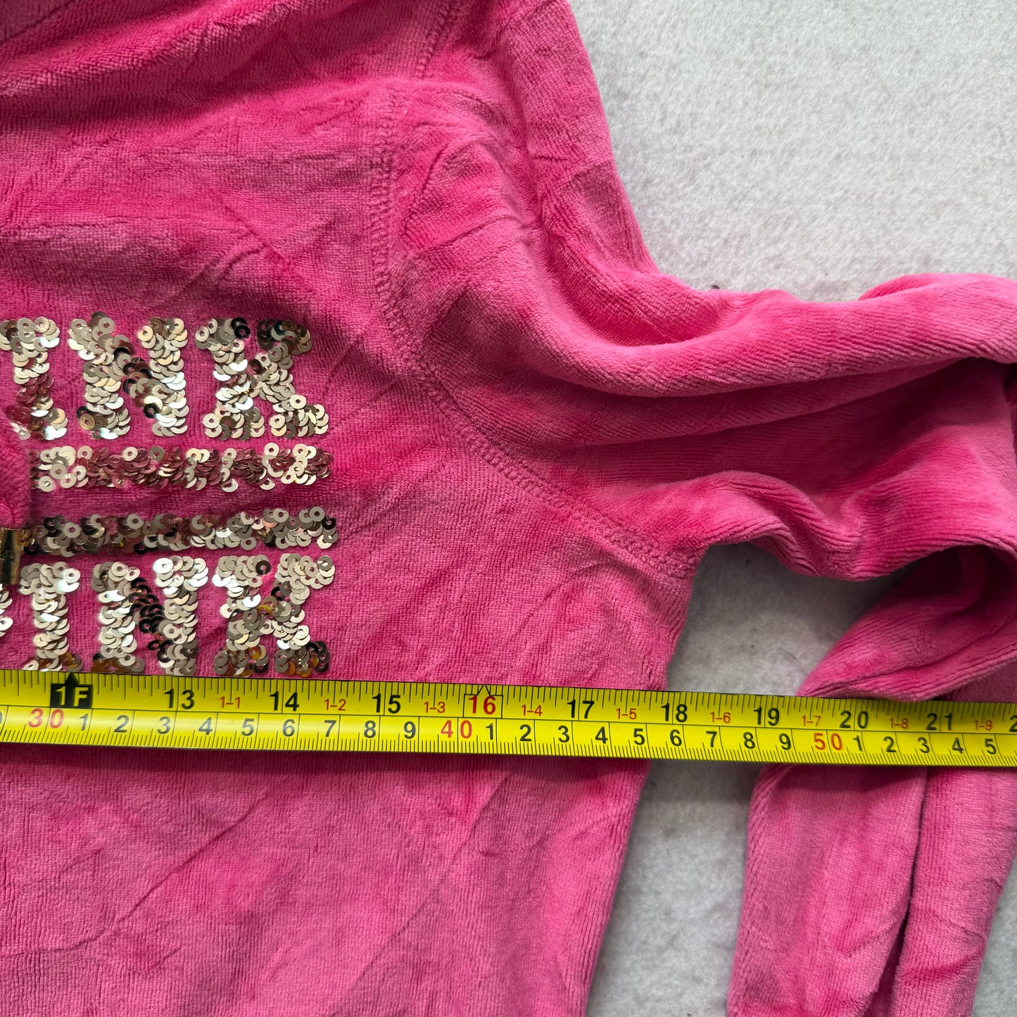 Victoria's Secret PINK Women's Hot Pink Velour Zip-Up Hoodie Gold Sequin Size S