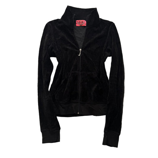 2003 Vtg Juicy Couture Women's Black Velour Zip-Up Track Jacket Mock Neck Size P