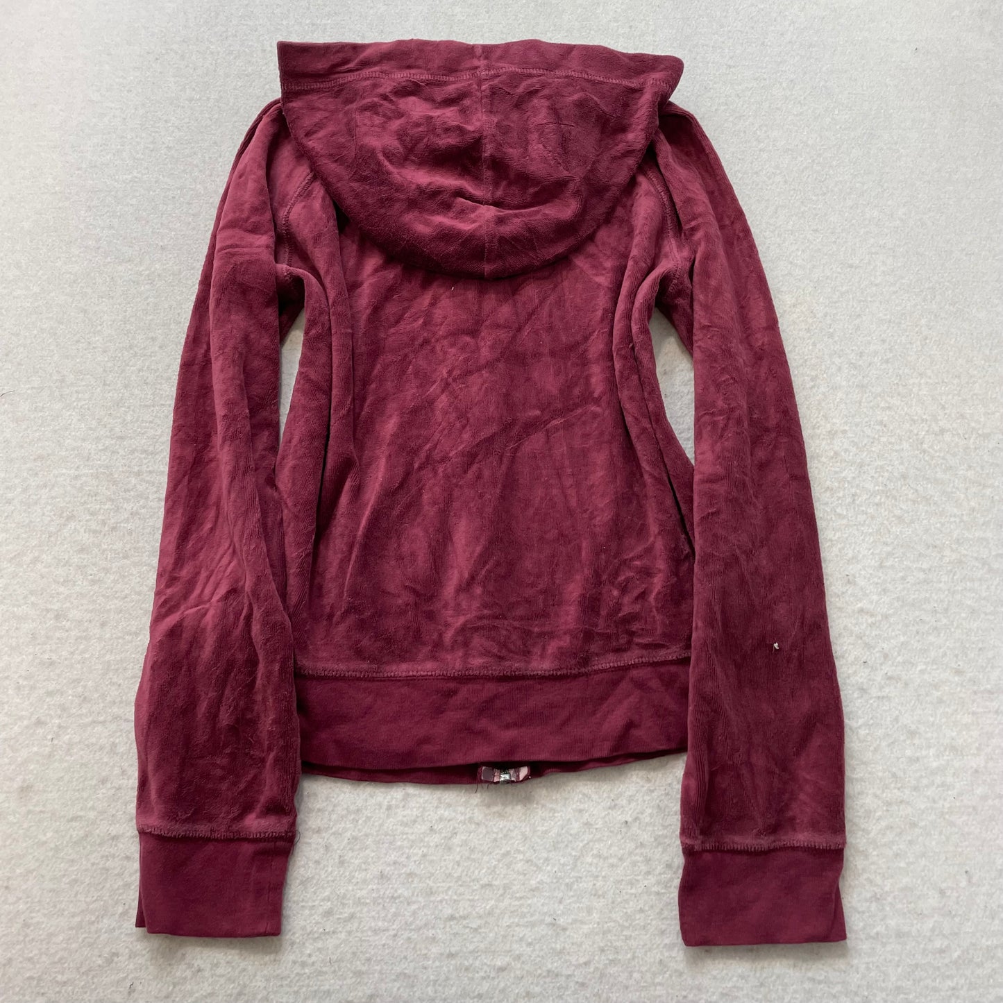 Juicy Couture Women's Burgundy Velour Zip-Up Hoodie Drawstring Loungewear Size M