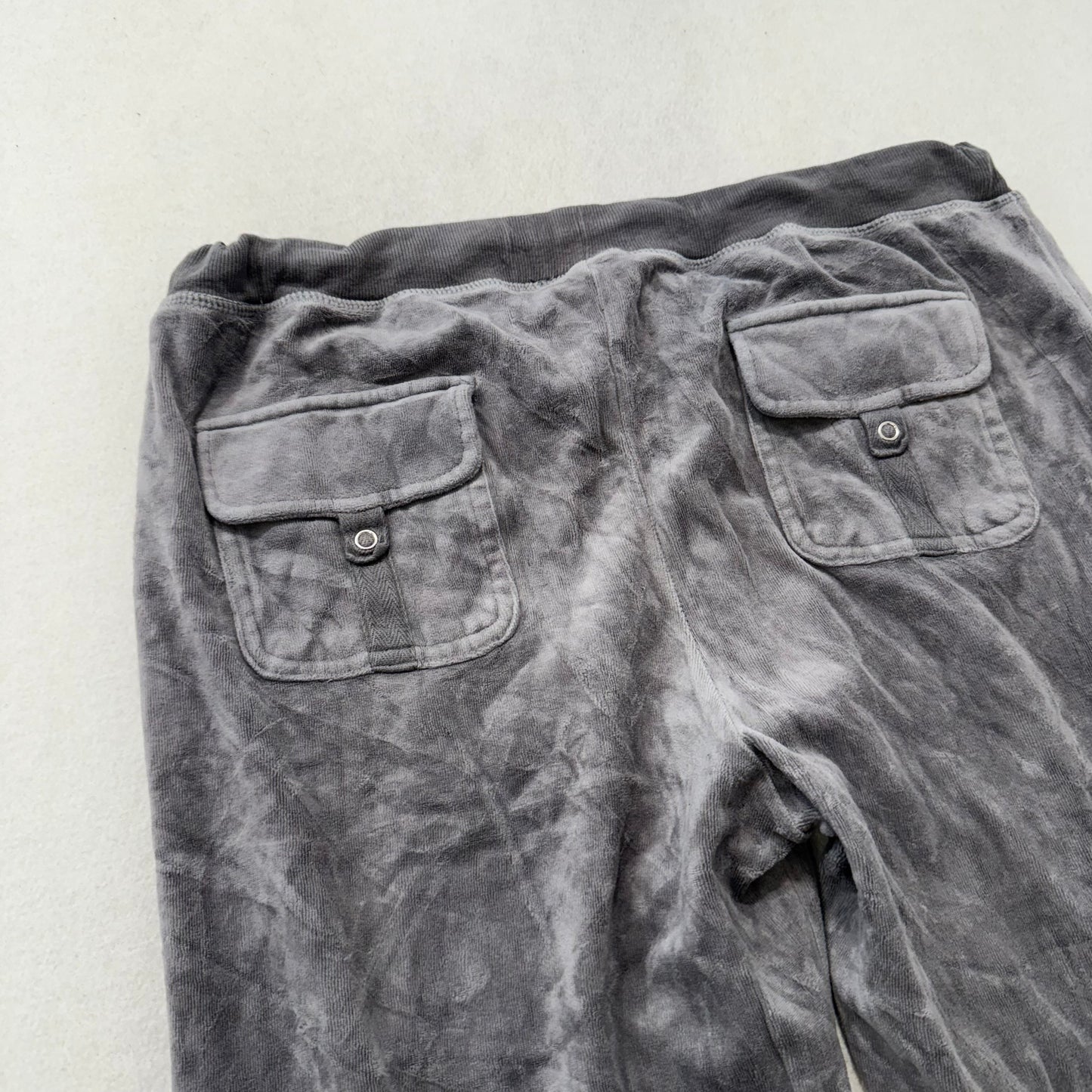 Juicy Couture Women's Steel Gray Velour Flared Track Pants Flap Pockets Size L