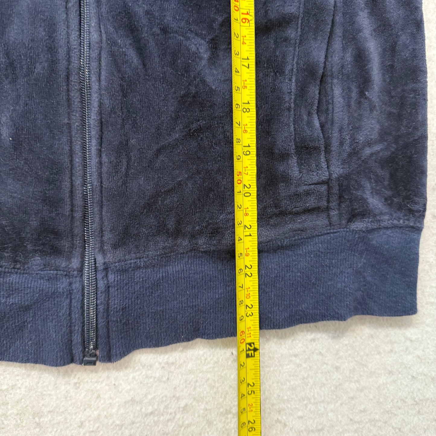 Juicy Couture Women Navy Velour Tracksuit Set Track Jacket & Flare Pant Size M/L