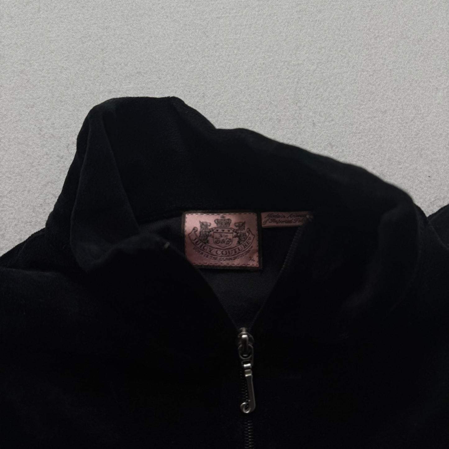 Juicy Couture Women's Black Velour Zip-Up Track Jacket Mock Neck Classic Size XL