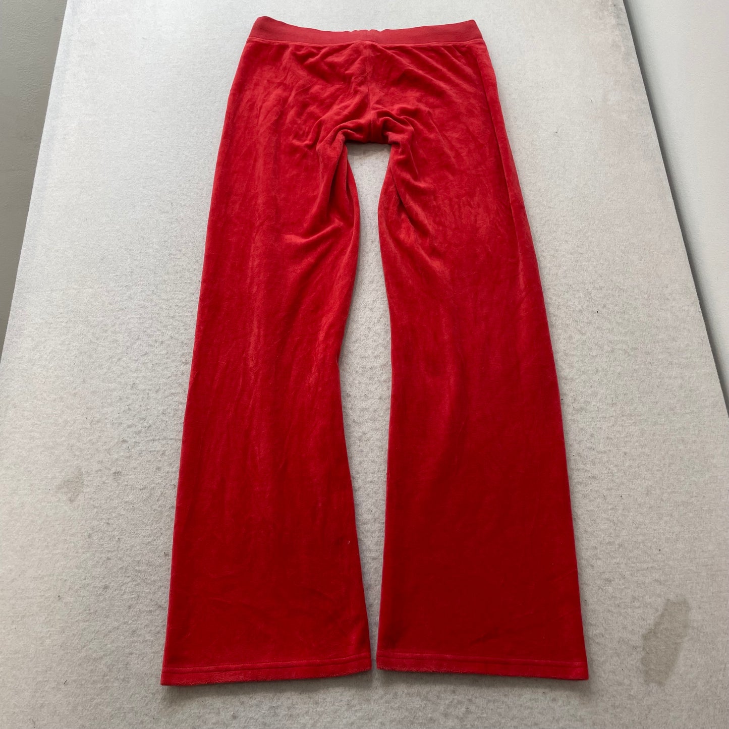 Juicy Couture Women's Red Velour Flared Leg Track Pant Drawstring Logo Size XS