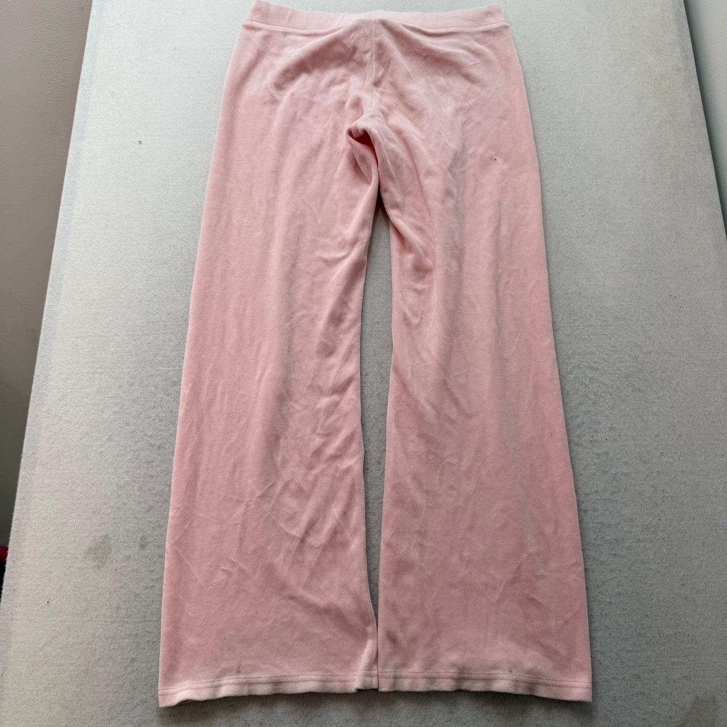 Juicy Couture Women's Pink Velour Flared Leg Track Pants Drawstring Logo Size M