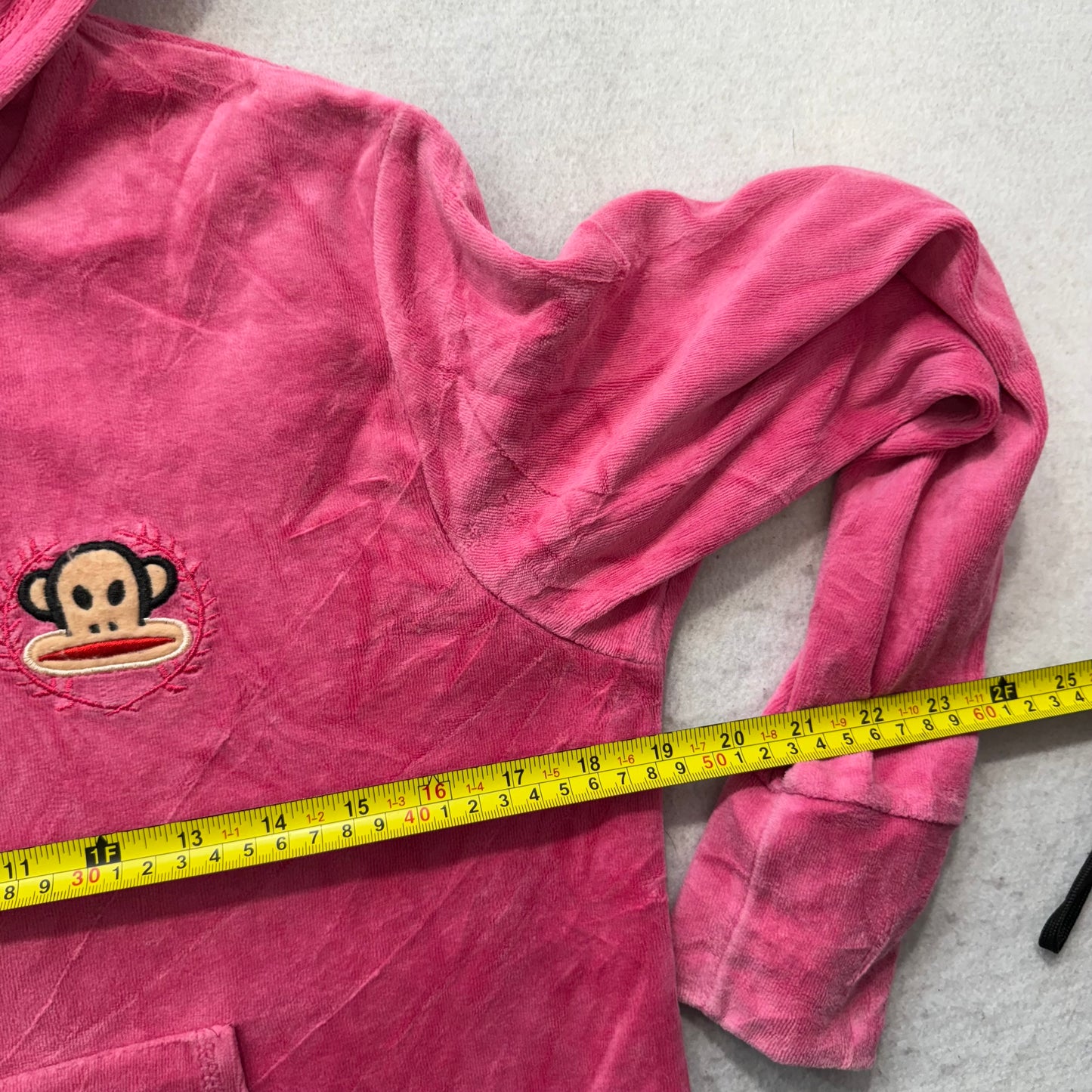 Paul Frank Women's Cranberry Velour Zip Up Hoodie Embroidered Monkey Logo Size M