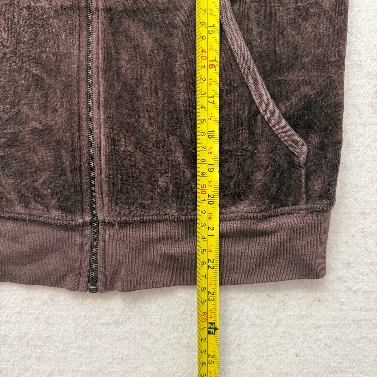 Vintage Juicy Couture Women's Brown Velour Zip Up Hoodie Loungewear Logo Size L