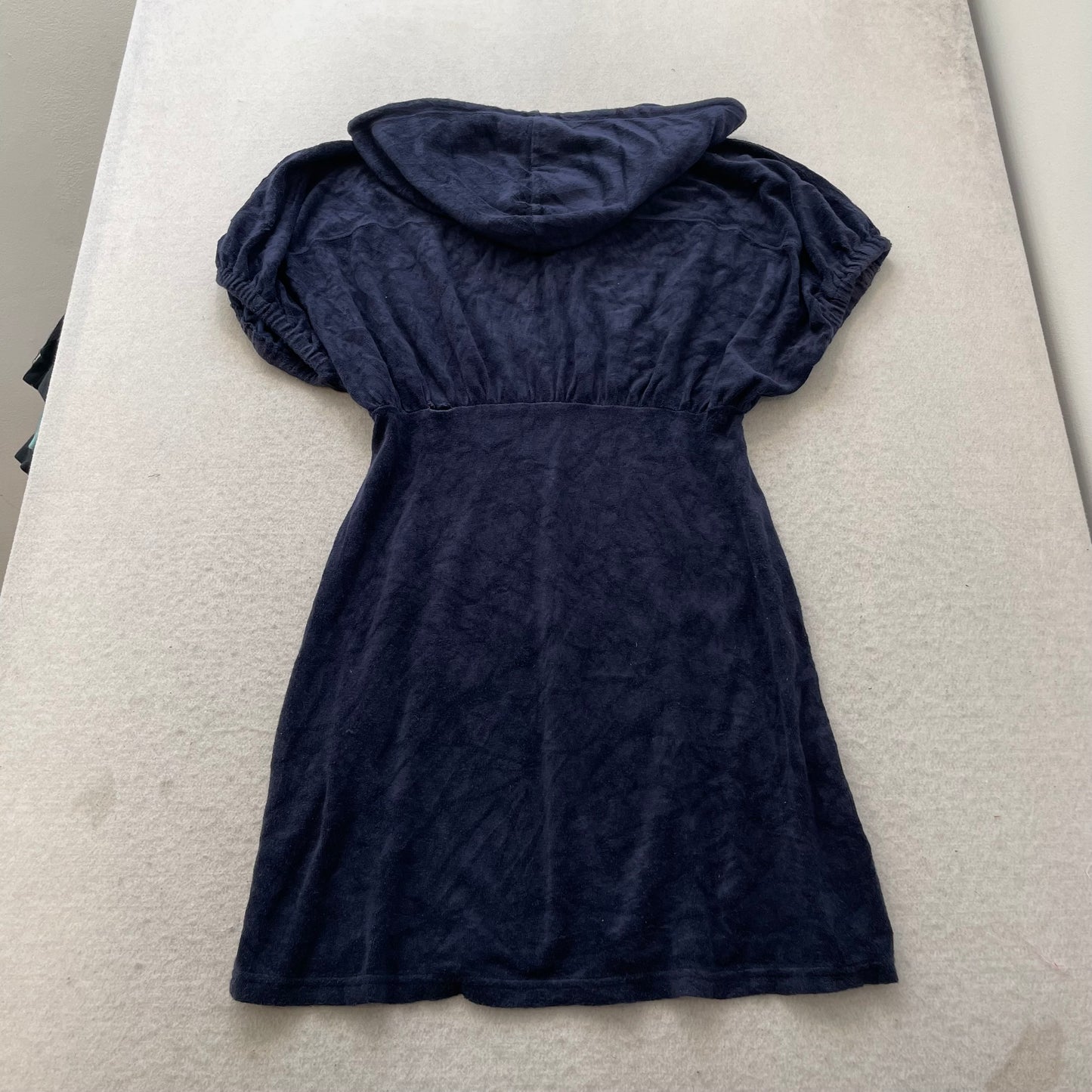 Juicy Couture Women Navy Velour Hooded Dress Short Sleeve Kangaroo Pocket Size M