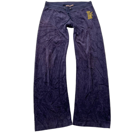 Vintage Juicy Couture Women Deep Purple Velour Flared Track Pant Dog Logo Size L