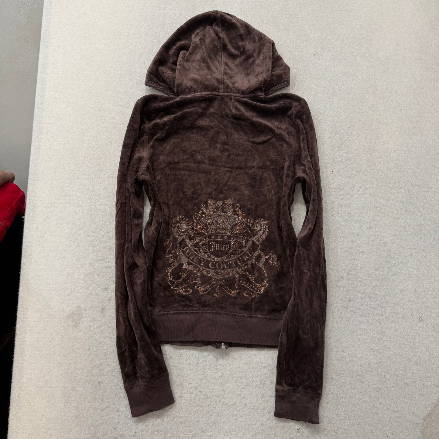 Juicy Couture Womens Dark Brown Velour Tracksuit Set Hoodie & Pant Logo Size M/L