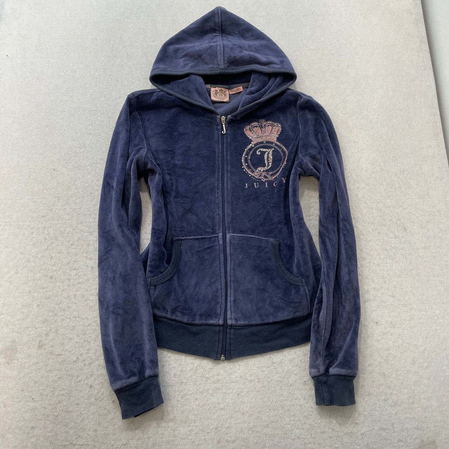Juicy Couture Women's Navy Velour Tracksuit Sets Rhinestones Graphic Logo Size M