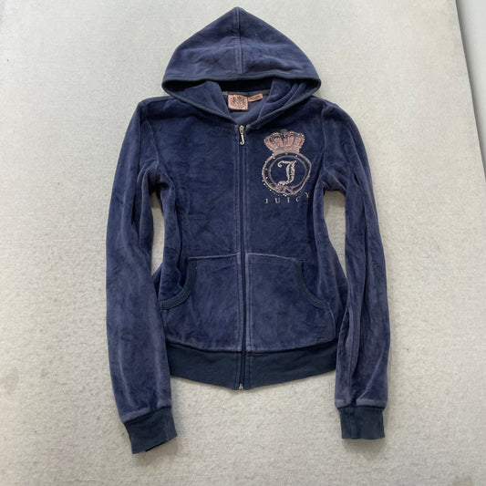 Juicy Couture Women's Navy Velour Tracksuit Sets Rhinestones Graphic Logo Size M