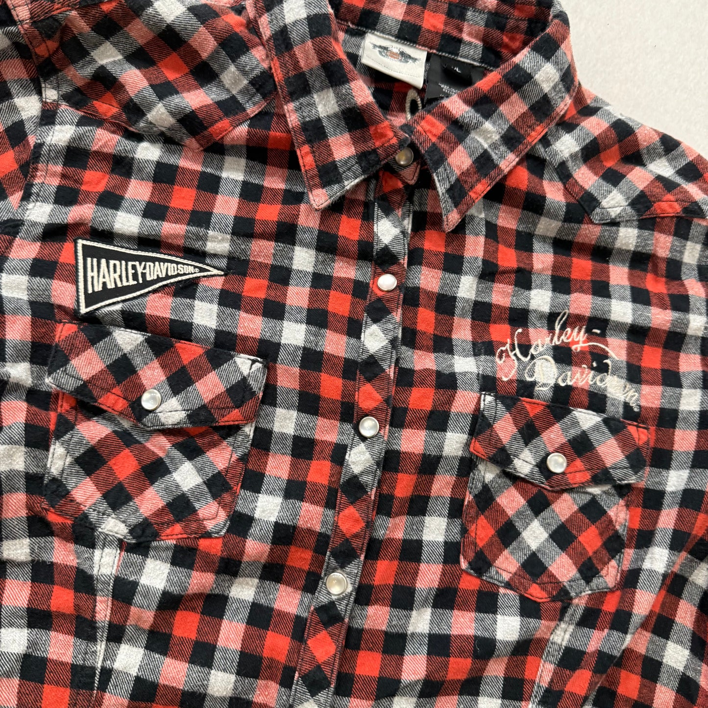 Harley-Davidson Women's Red Black Cotton Button-Down Flannel Shirt Size XL