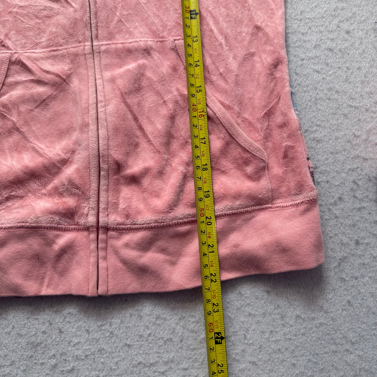 Juicy Couture Women's Pink Velour Zip-Up Hoodie Back Beach Sunset Graphic Size M