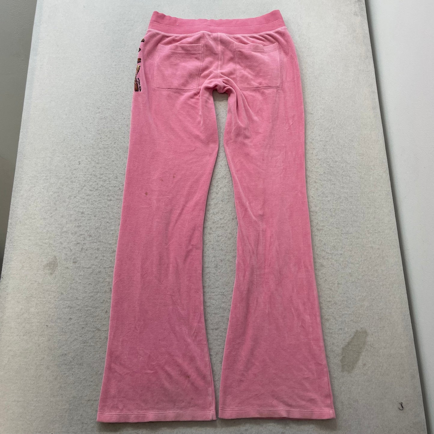 Victoria's Secret PINK Womens Pink Velour Flared Track Pants Sequin Logo Size S