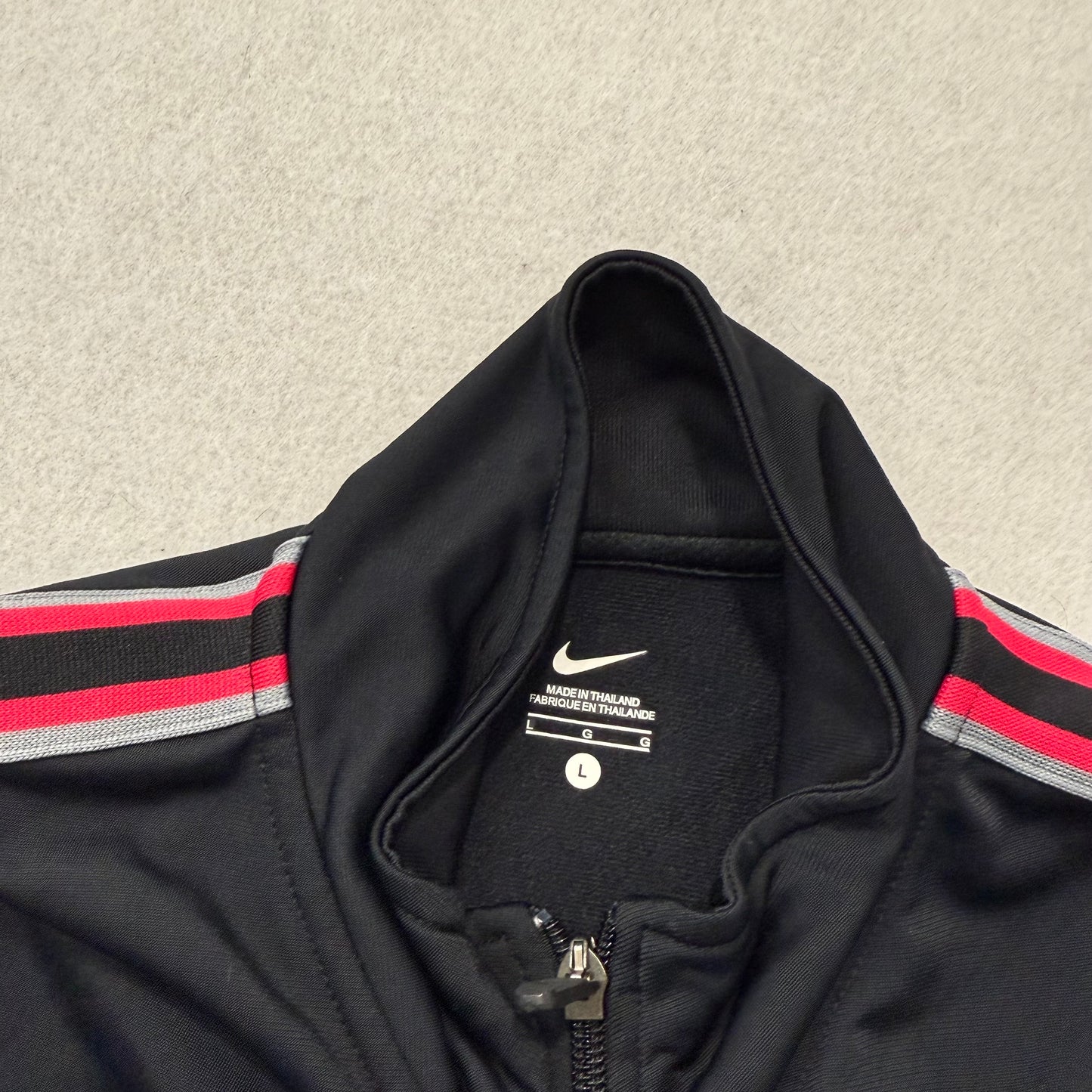 Nike Womens Black Full Zip Track Jacket Pink Gray Stripes Performance Y2k Size L