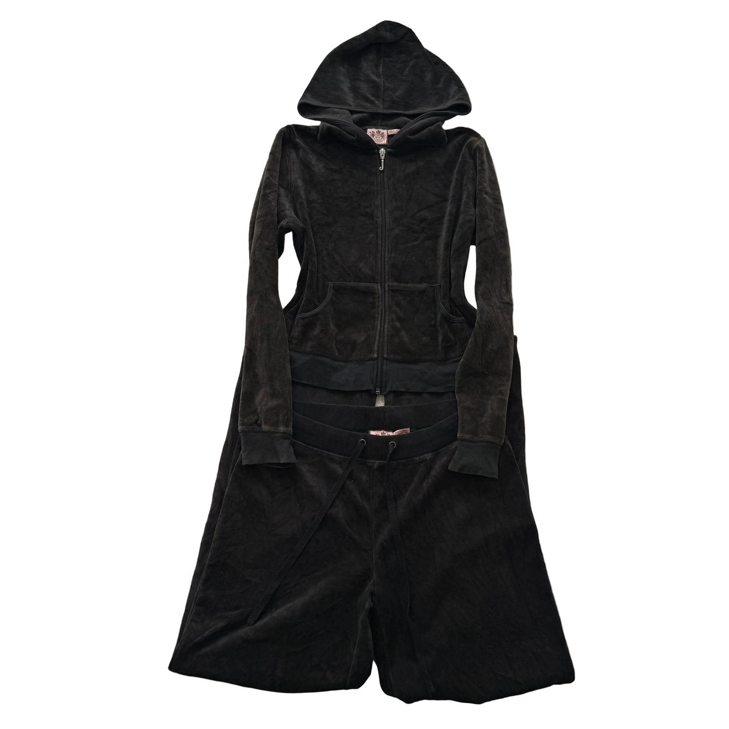 Vintage Juicy Couture Women's Black Velour Tracksuit Set Hoodie & Pants Size L