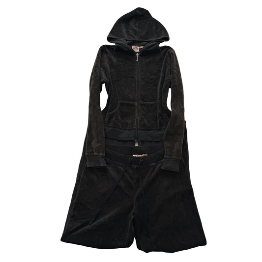 Vintage Juicy Couture Women's Black Velour Tracksuit Set Hoodie & Pants Size L