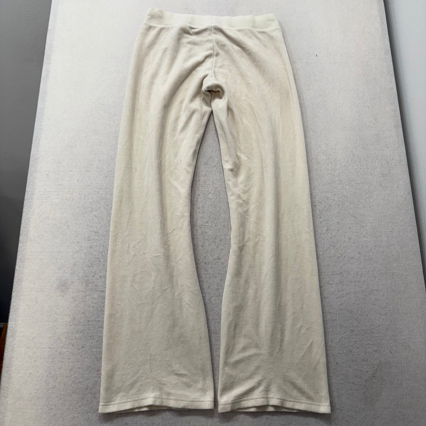 Juicy Couture Women's Cream Velour Flared Track Pant Monogram Crown Logo Size S