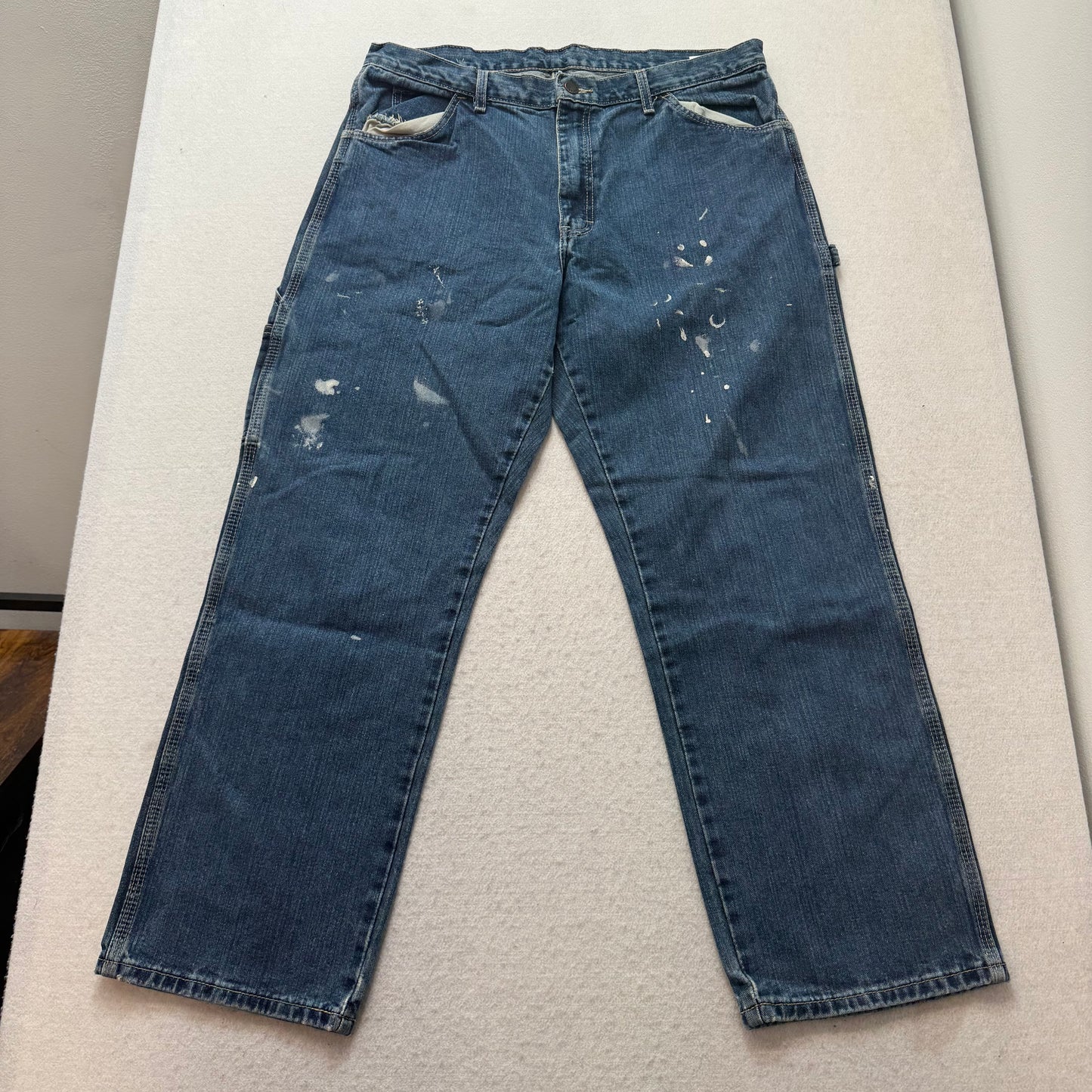 Dickies Men's Blue Denim Carpenter Jeans Pockets Workwear Relaxed Fit Size 36x30