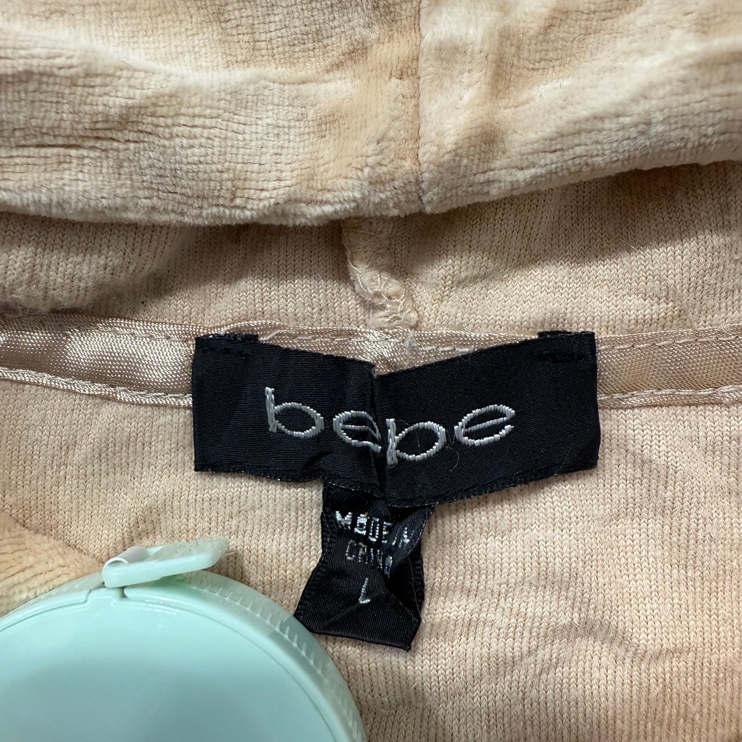 Bebe rhinestone sand velour zip hoodie jacket size L