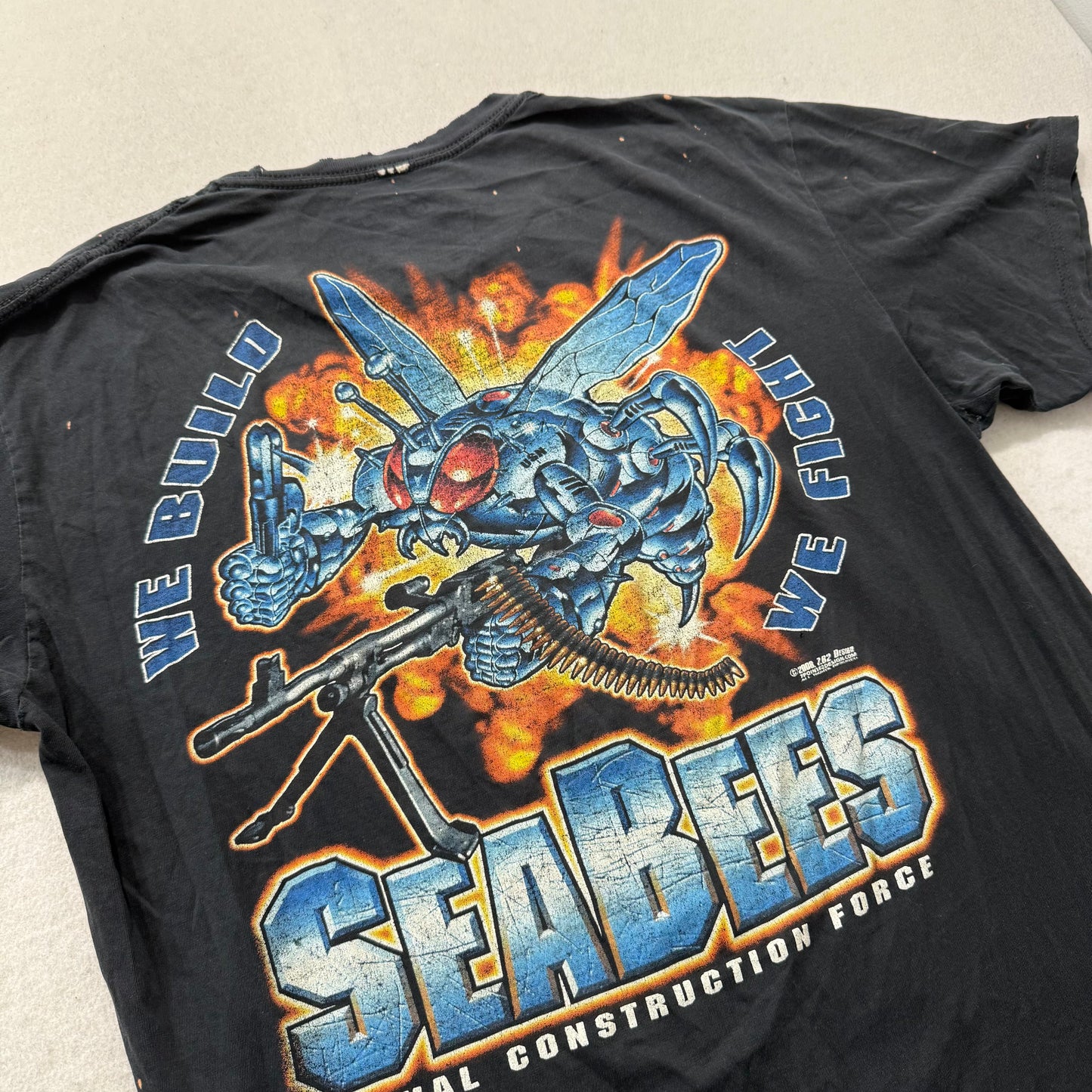 Vintage 7.62 Design US Navy Seabees Superbee Men's Black Graphic T-Shirt Size L