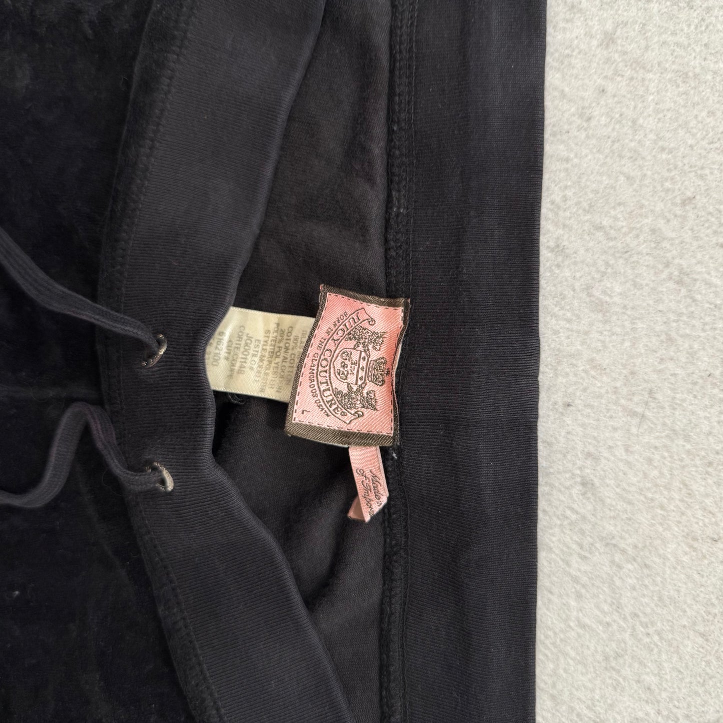 Juicy Couture Black Velour Tracksuit Set Zip-Up Hoodie Drawstring Pant Size M/L