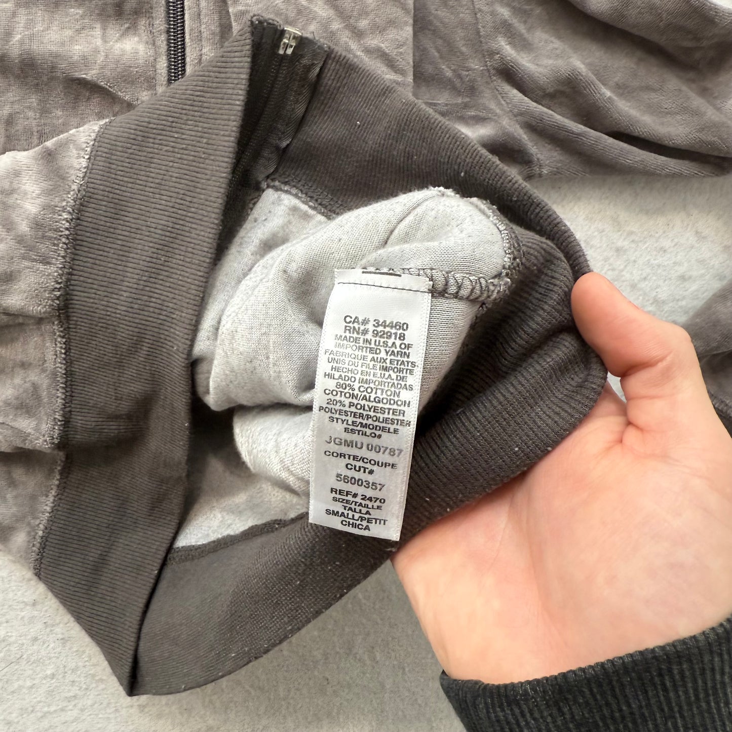 Vintage Juicy Couture Women's Charcoal Grey Velour Zip-Up Hoodie Pockets Size S