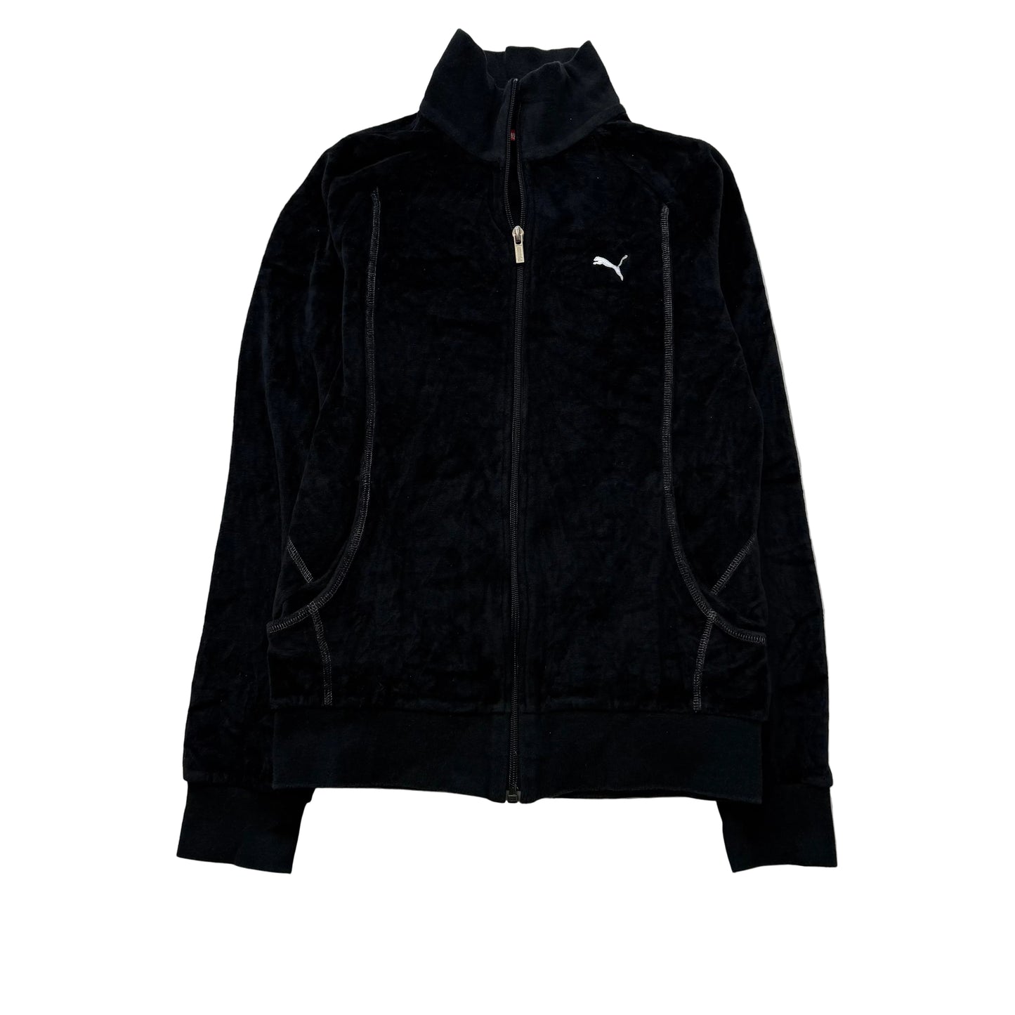 Puma Womens Black Velour Track Jacket Y2K Full-Zip Long Sleeve Casual Fit Size S