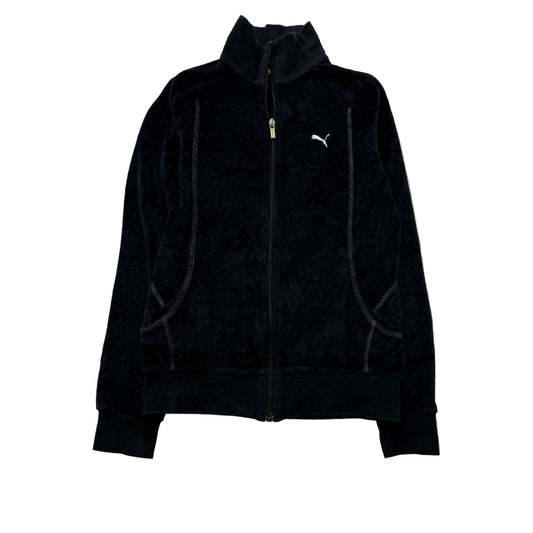Puma Womens Black Velour Track Jacket Y2K Full-Zip Long Sleeve Casual Fit Size S