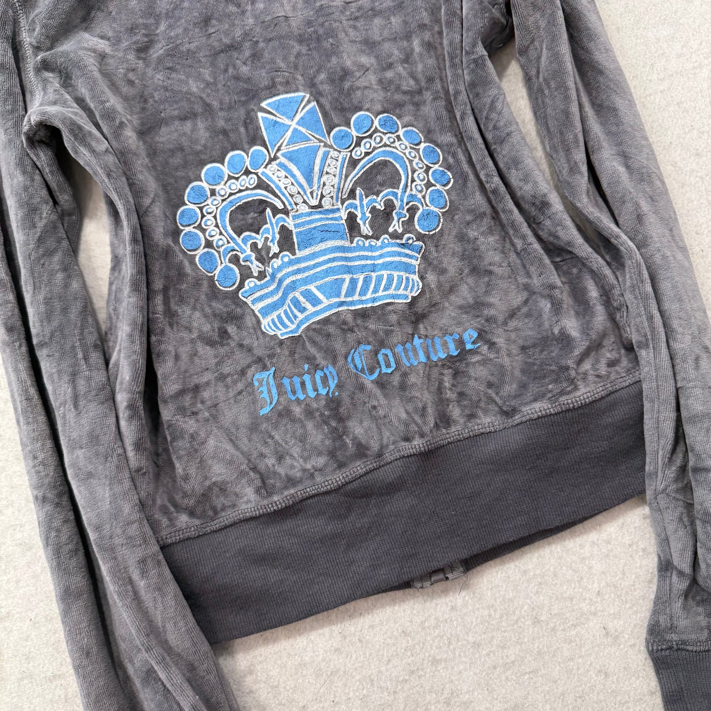 Vintage Juicy Couture Womens Gunmetal Velour Zip Up Hoodie Loungewear Y2K Size L