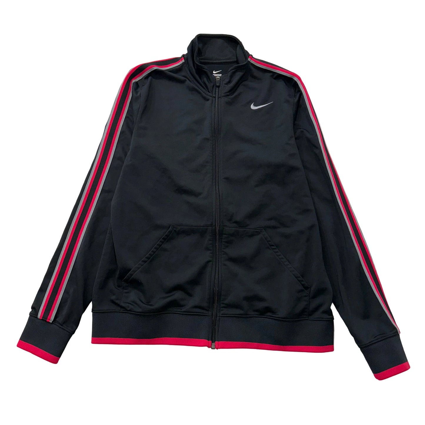 Nike Womens Black Full Zip Track Jacket Pink Gray Stripes Performance Y2k Size L
