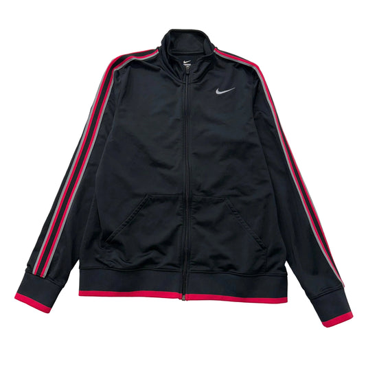 Nike Womens Black Full Zip Track Jacket Pink Gray Stripes Performance Y2k Size L
