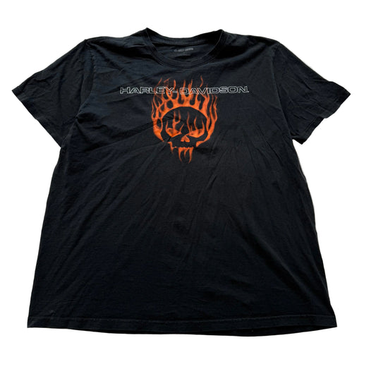 Harley Davidson Men Black Flaming Skull Graphic T-Shirt Crew Neck Casual Size XL