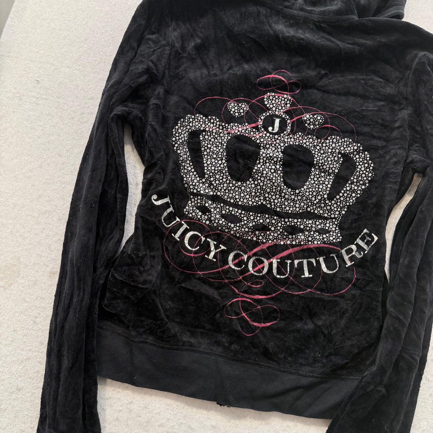 Vintage Juicy Couture Women's Black Velour Tracksuit Set Rhinestone Crown Size L