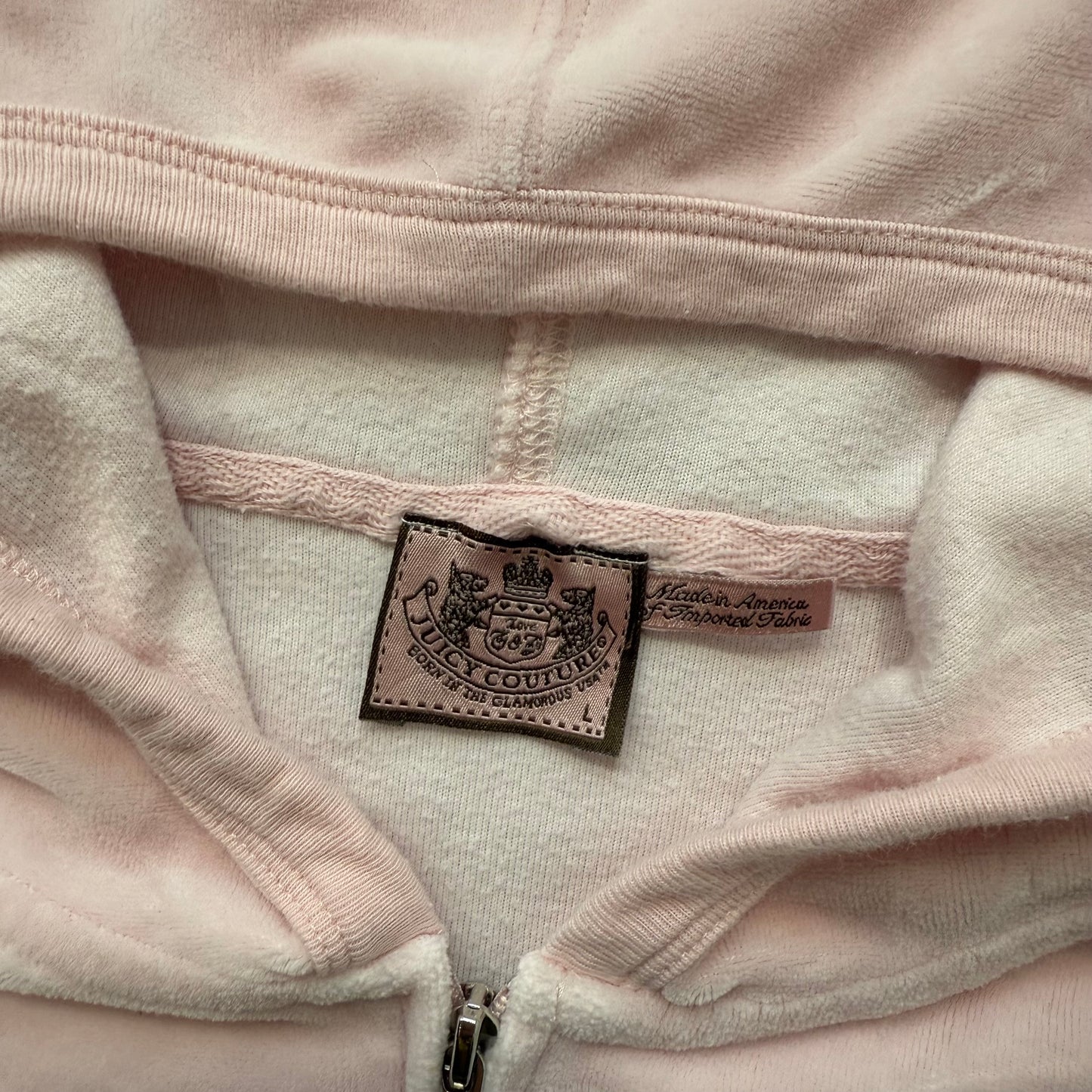 Vintage Juicy Couture Women's Baby Pink Velour Full Zip Hoodie Pockets Size L