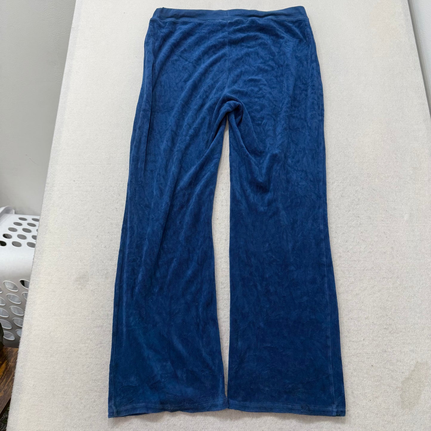 Vintage Juicy Couture Women's Sapphire Blue Velour Flared Track Pant Y2K Size L