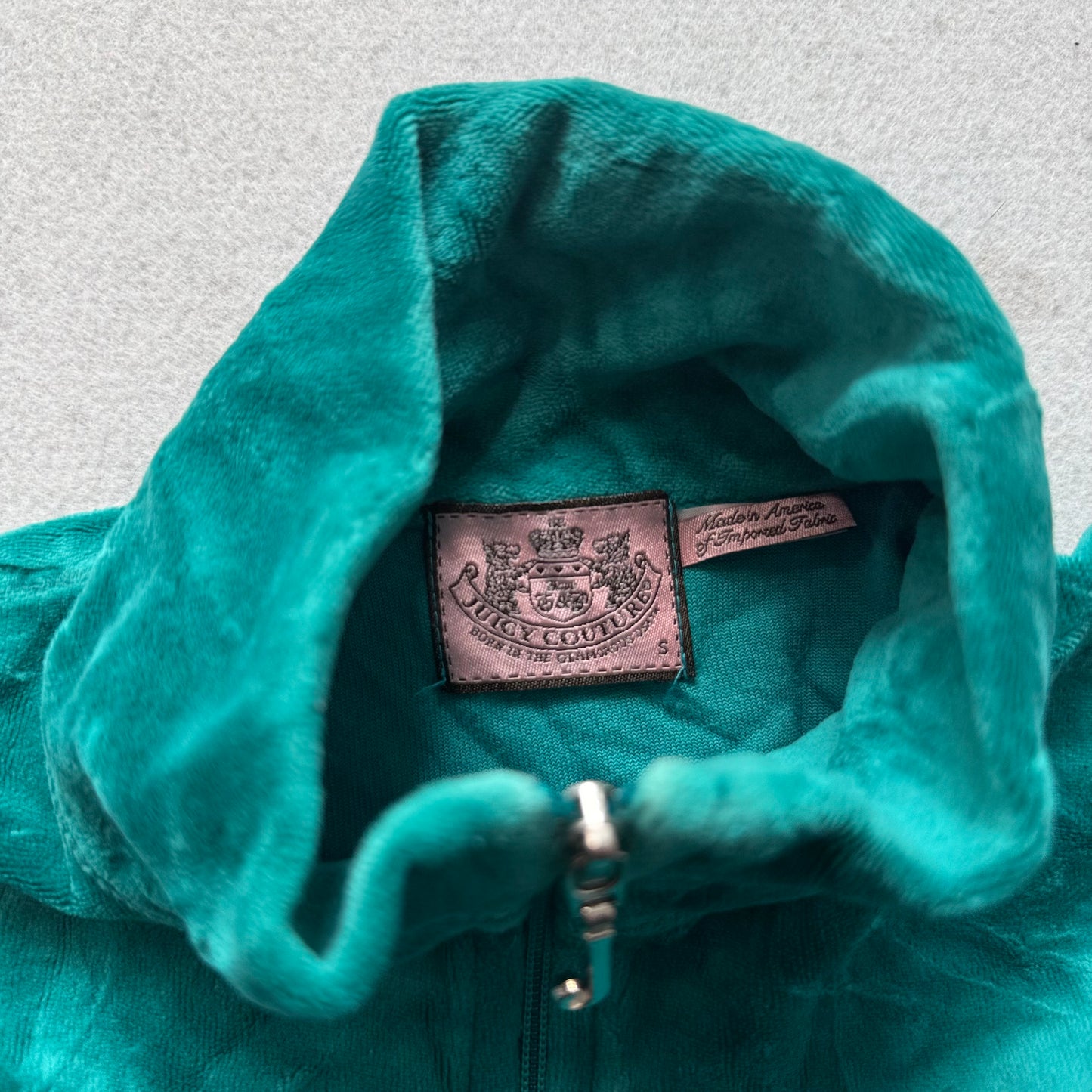 Vintage Juicy Couture Scottie Dogs Womens Teal Velour Zip-Up Track Jacket Size S