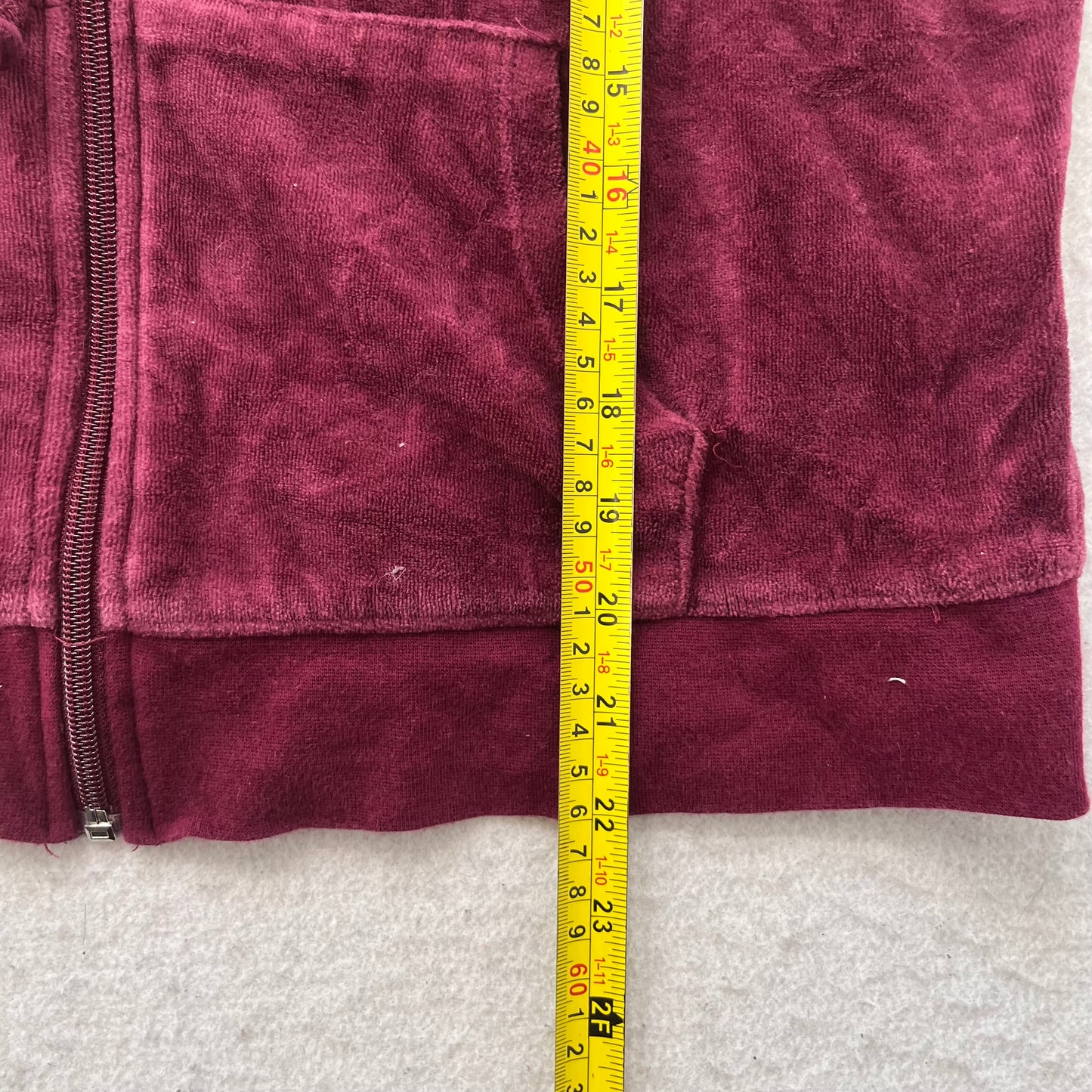 Juicy Couture Womens Burgundy Velour Zip-Up Hoodie Y2K Sports Long Sleeve Size L