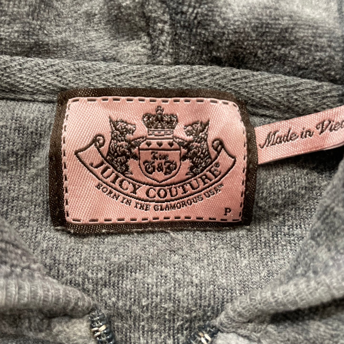 Juicy Couture Women's Gray Velour Tracksuit Set Hoodie & Pant Graphic Size P/M