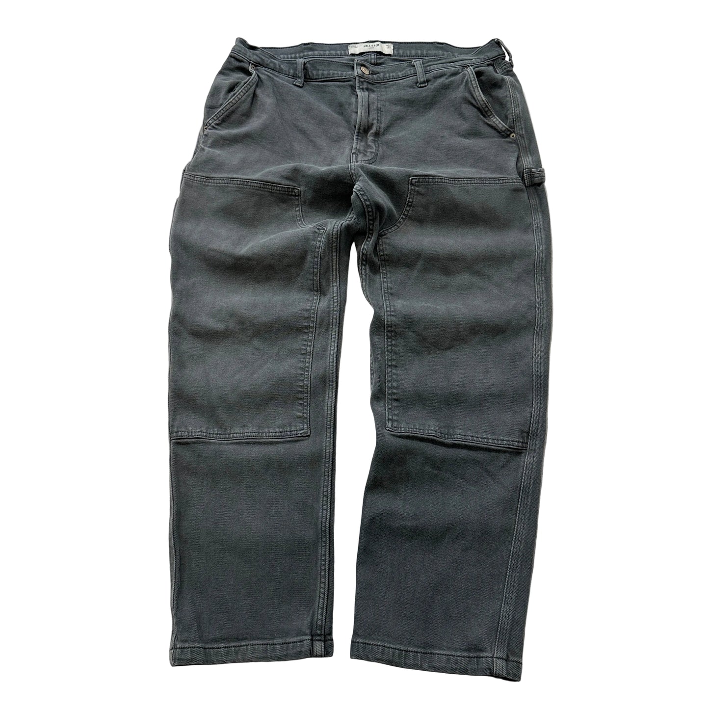 Hollister Men's Charcoal Gray Denim Double Knee Jeans Workwear Size W36xL32