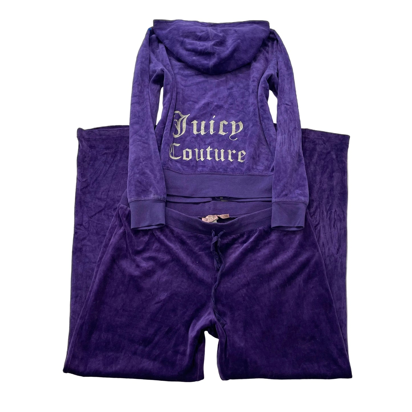 Juicy Couture Women Dark Periwinkle Velour Tracksuit Set Hoodie & Pant Size L/XL
