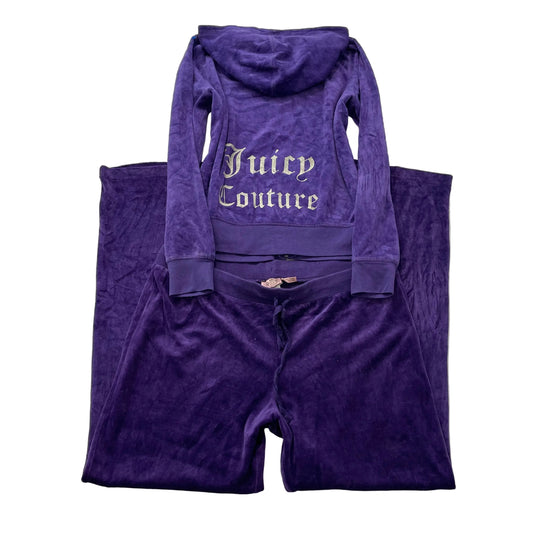 Juicy Couture Women Dark Periwinkle Velour Tracksuit Set Hoodie & Pant Size L/XL
