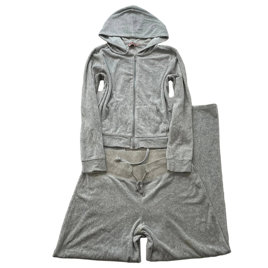 Juicy Couture Women's Gray Velour Tracksuit Set Zip-Up Hoodie & Pant Size M/L