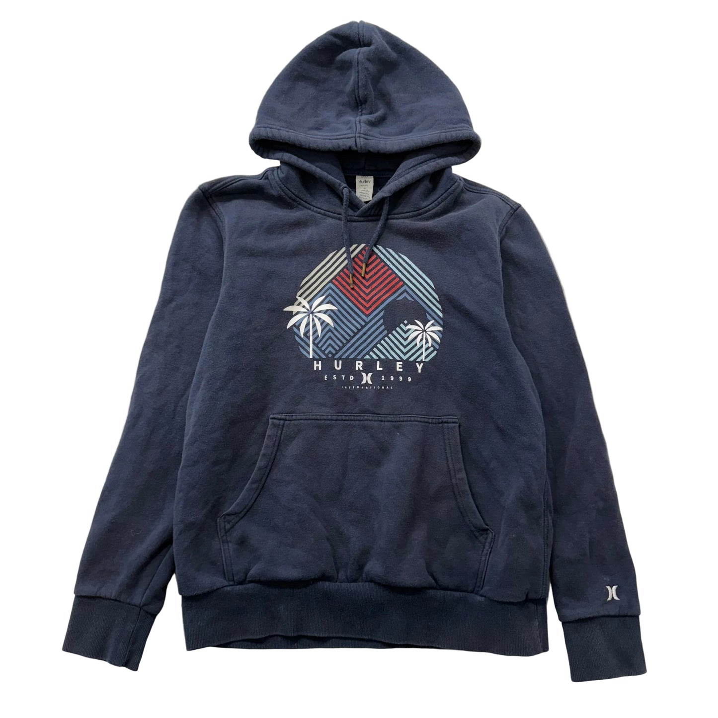 Hurley Palm Tree Graphic Men's Navy Blue Pull-Over Hoodie Kangaroo Pocket Size S