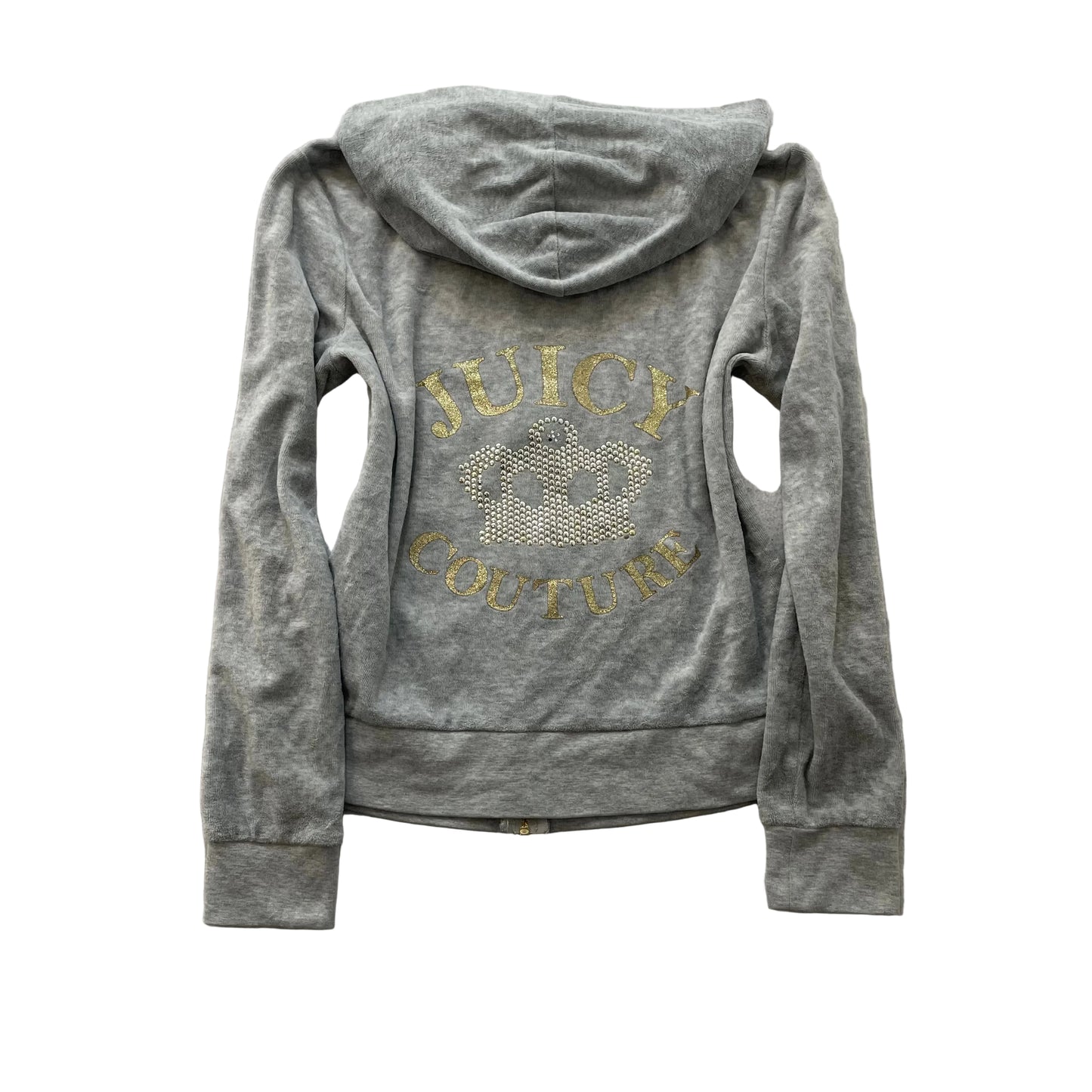 Juicy Couture Women's Gray Velour Zip-Up Hoodie Rhinestones Logo Pockets Size S