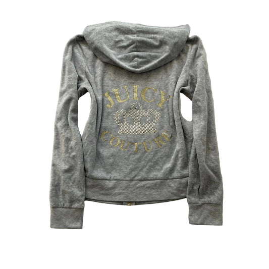 Juicy Couture Women's Gray Velour Zip-Up Hoodie Rhinestones Logo Pockets Size S